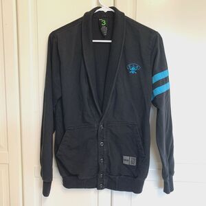 BUM Button Sweatshirt Long Sleeve Cardigan Pockets Skull Preppy Womens L Black